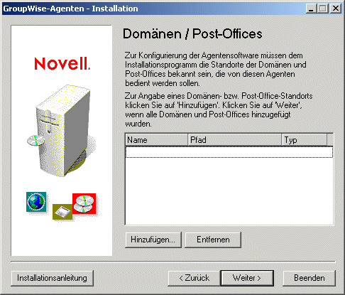 Dialogfeld "Domnen/Post-Offices"
