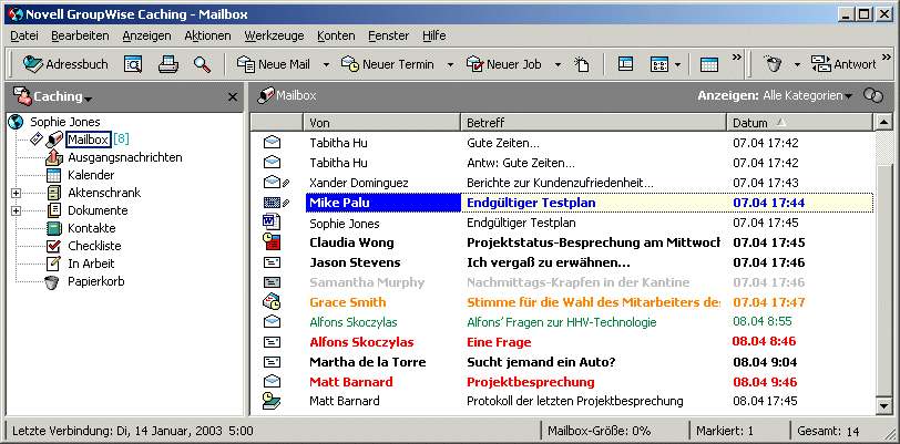 Mailbox, Nachrichten mit Kategorien