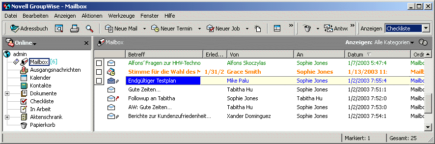 Mailbox mit Checklisteneinträgen