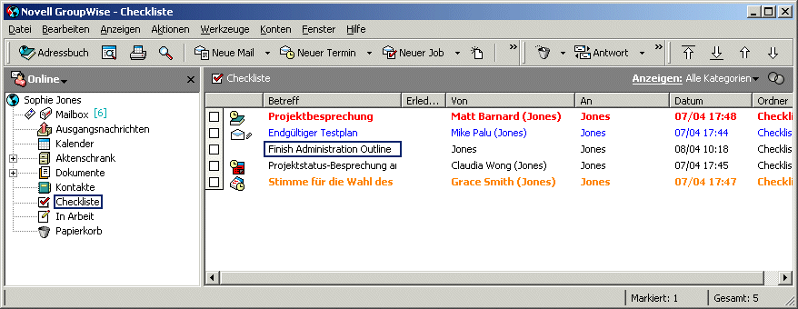 Mailbox mit einem neuen Checklisteneintrag