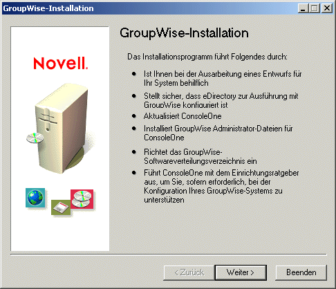 Dialogfeld "GroupWise-Installation"