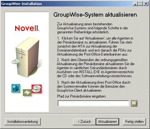 Dialogfeld "GroupWise-System aktualisieren"
