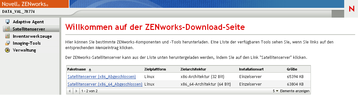 Seite "ZENworks-Download"