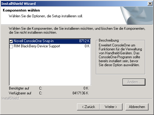 Seite "Komponenten auswählen"