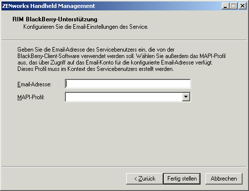 Seite "Unterstützung für RIM BlackBerry-Gerät"