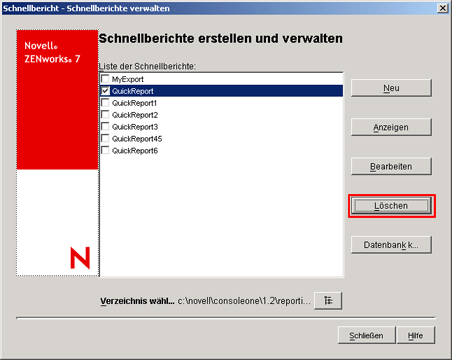 Löschen eines Schnellberichts