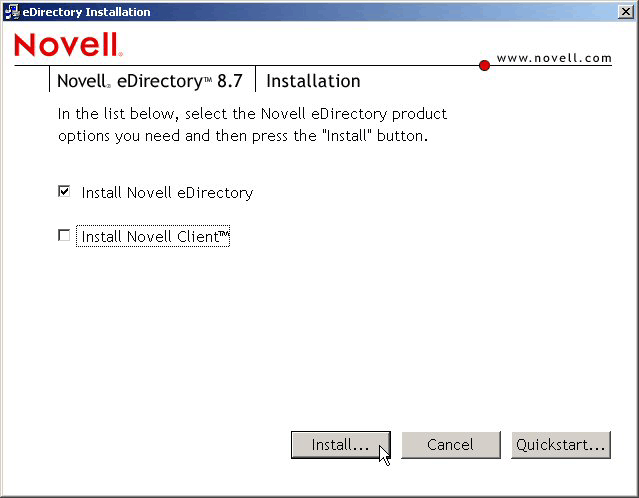 Das Novell eDirectory 8.7-Installationsprogramm.