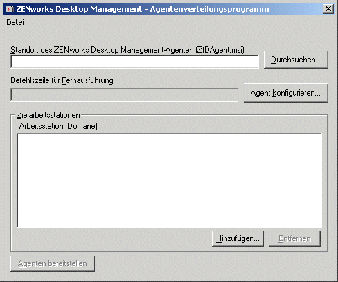 Dialogfeld "ZENworks Desktop Management-Agentenverteilungsprogramm"