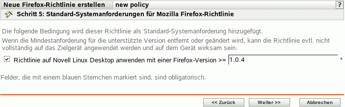 Seite "Standard-Systemanforderungen für Mozilla Firefox-Richtlinie"