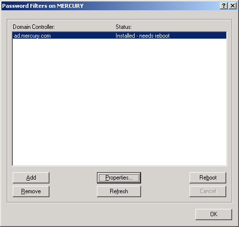 Password Filters dialog box