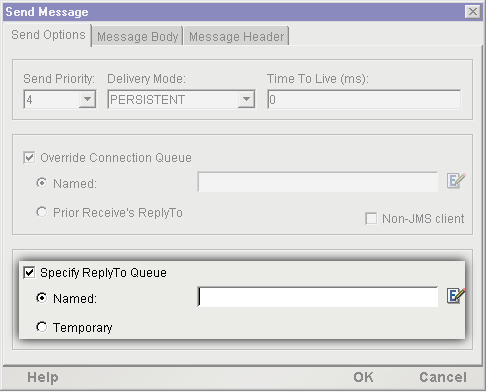 By default, the JMSReplyTo field in an outgoing message is empty. You will typically change this