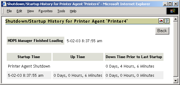 Print manager shutdown and startup history
