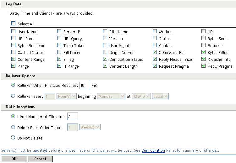 Configuring an extended log profile