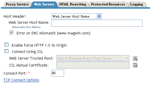Configuring the Web servers of a proxy service