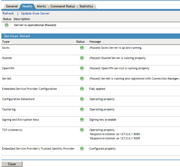 Health status of SSL VPN servers