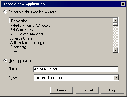 Adding Absolute Telnet as a new application