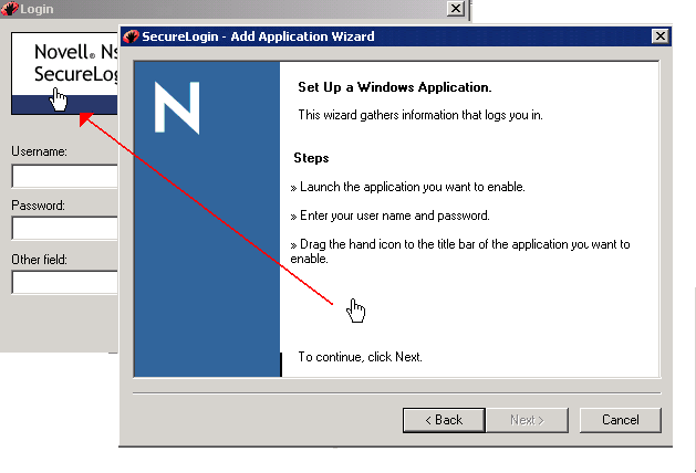 The hand icon in the Add Application Wizard