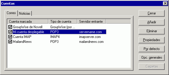 Recuadro de diálogo Cuentas