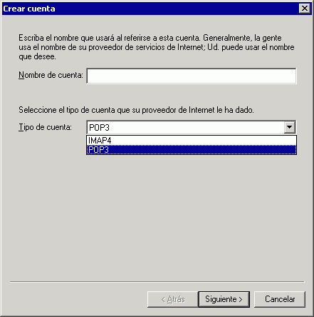 Recuadro de diálogo Crear cuenta