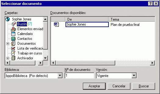 Recuadro de diálogo Seleccionar documento