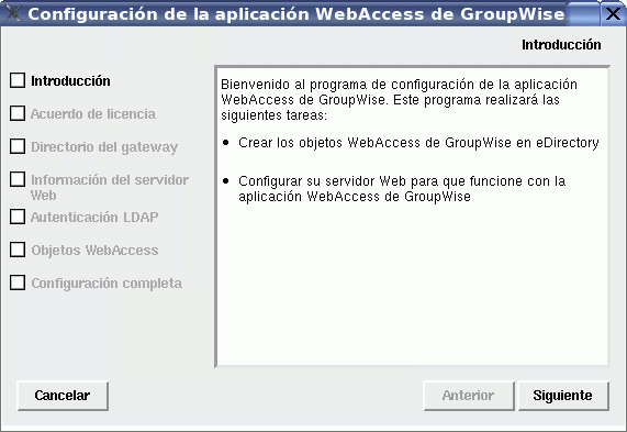 Programa de configuración de la aplicación WebAccess