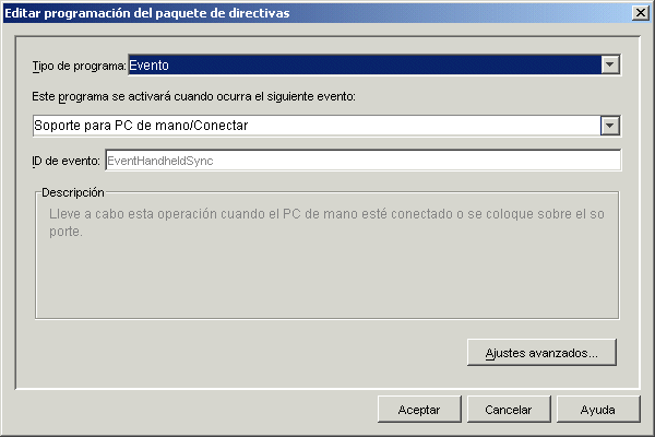 Recuadro de diálogo Editar programación del paquete de directivas