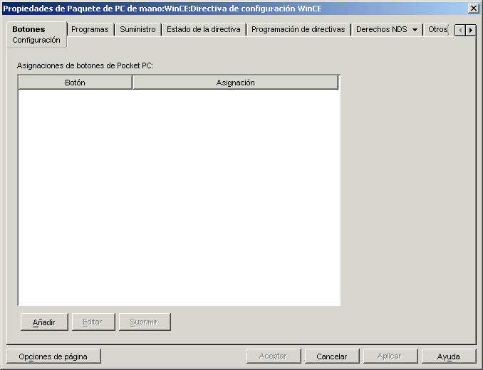 Recuadro de diálogo Propiedades del paquete de PCs de mano