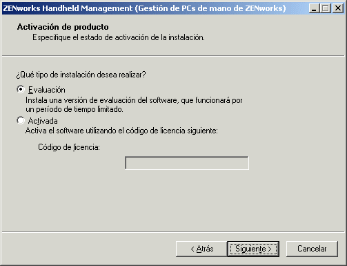 Recuadro de diálogo Activación de producto