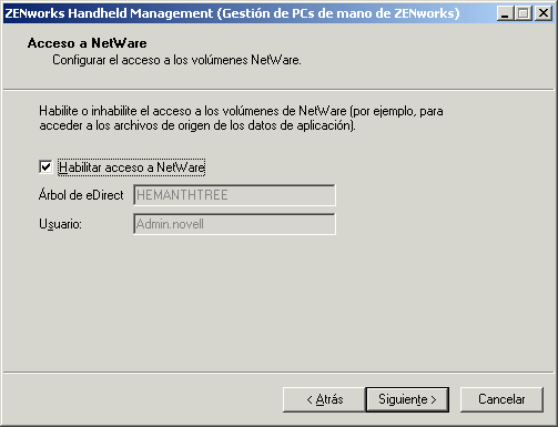Recuadro de diálogo Acceso a NetWare