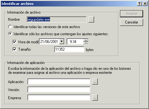 Captura de pantalla del recuadro de diálogo Identificar archivo.