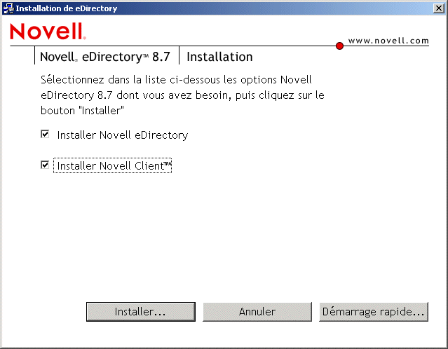 Programme d'installation de Novell eDirectory 8.7