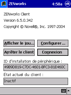 Console IP ZENworks Handheld Management sur un priphrique Windows CE.