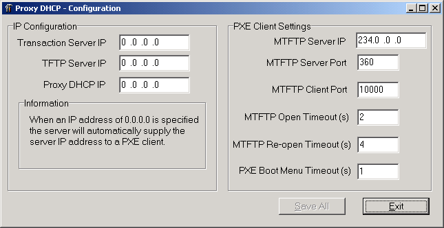 Fenêtre de configuration du proxy DHCP