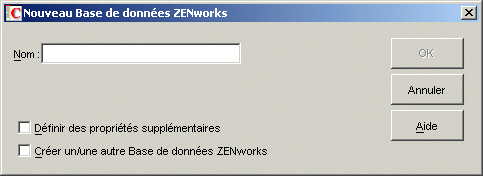 Boîte de dialogue Nouvelle base de données ZENworks