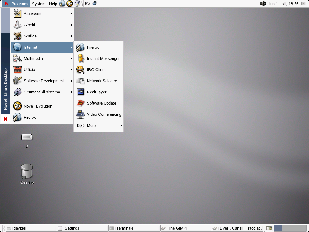 Menu Programmi di Novell Linux Desktop