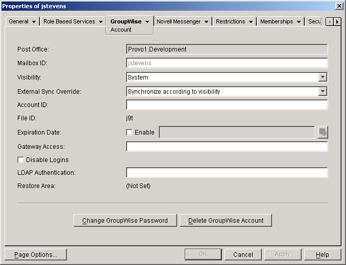 Pagina delle propriet dell'utente