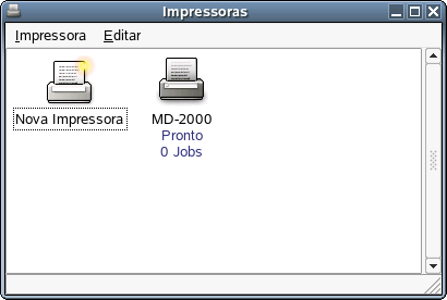 Comparando a pasta Impressoras e Aparelhos de Fax no Windows  tela Impressoras do Novell Linux Desktop 