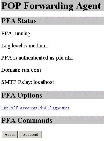 Console da Web do PFA