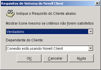 Caixa de dilogo Requisitos de Sistema do Novell Client