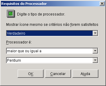Caixa de dilogo Requisitos do Processador