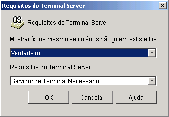 Caixa de dilogo Terminal Server Requirements (Requisitos de Servidor de Terminal)