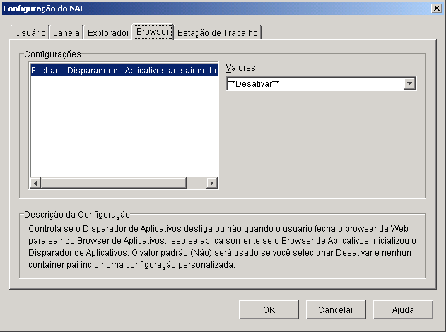 Caixa de dilogo Configurao do NAL, mostrando a guia Browser