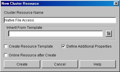 New Cluster Resource dialog box