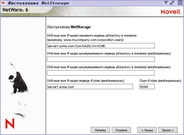 Экран инсталляции NetStorage