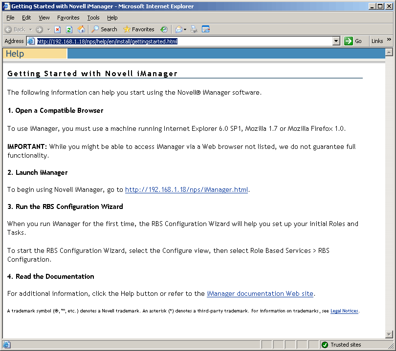 Novell iManager 帮助页。