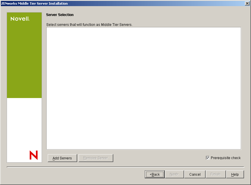 ZENworks 中间层服务器安装向导的“服务器选择”页。