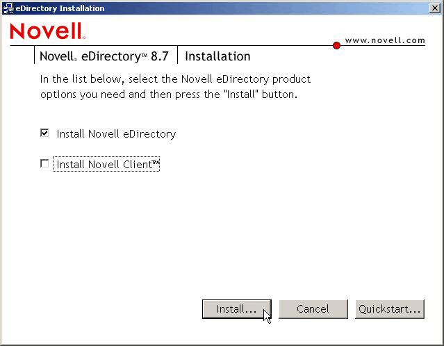 Novell eDirectory 8.7 安装程序。